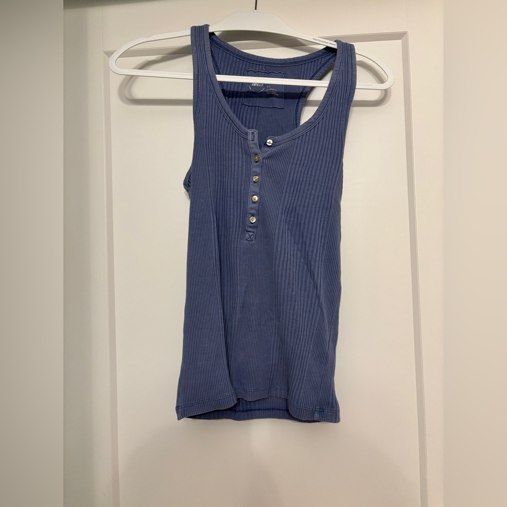 Aerie Blue Ribbed Tank Top with Buttons